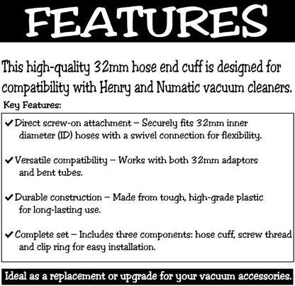 IBBAH 32mm Hose End Cuff Repair Kit  With All 32mm Vacuum Cleaners