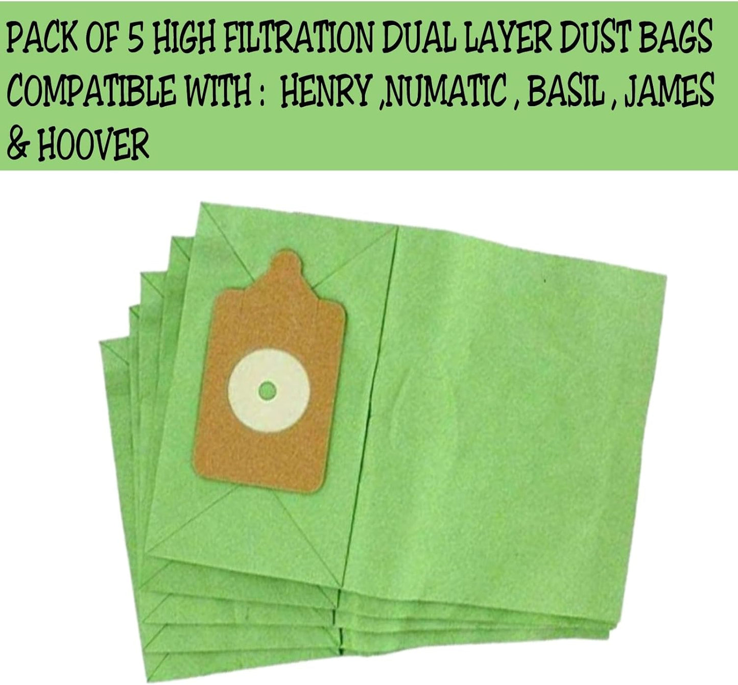 IBBAH Pack of 5 Henry Hoover Bags Compatible with Hetty, Harry