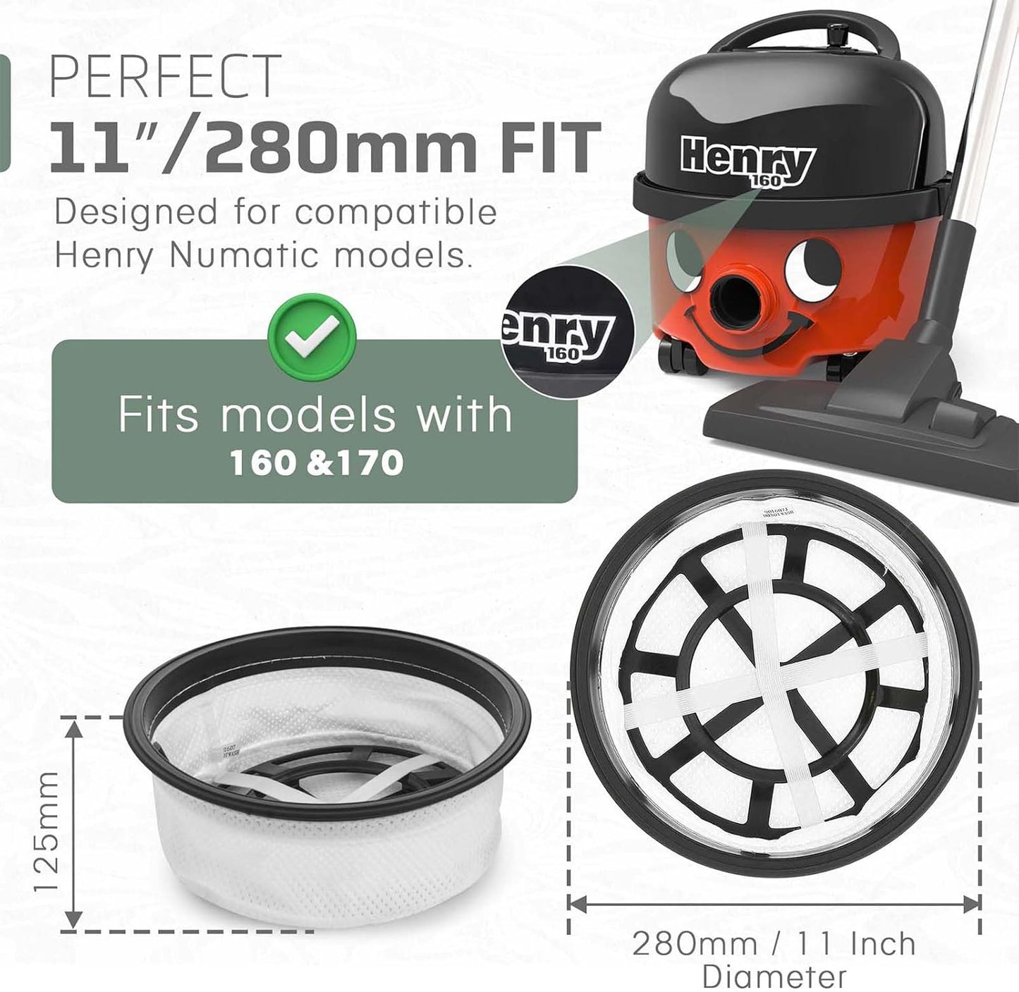 IBBAH Henry Hoover Filter 11 Inch Tritex Numatic Henry HVR160 HVT160 HET160